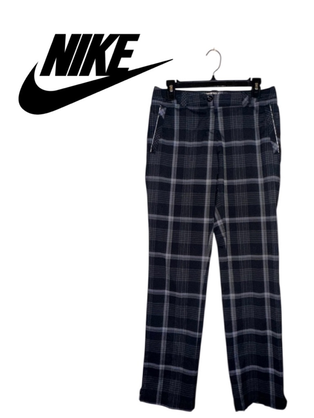 NIKE Golf Tour Performance Pants Black White Plaid Dri-Fit Preppy Work Women 6